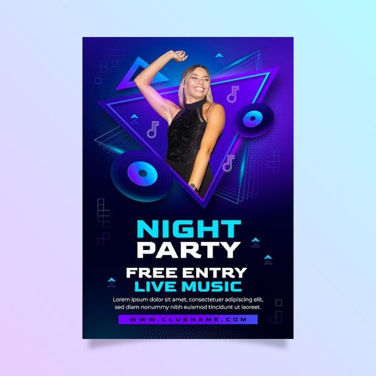 Vettore gratuito modello di poster per festa notturna