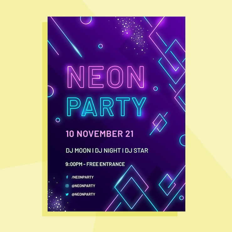Vettore gratuito modello di poster per feste al neon