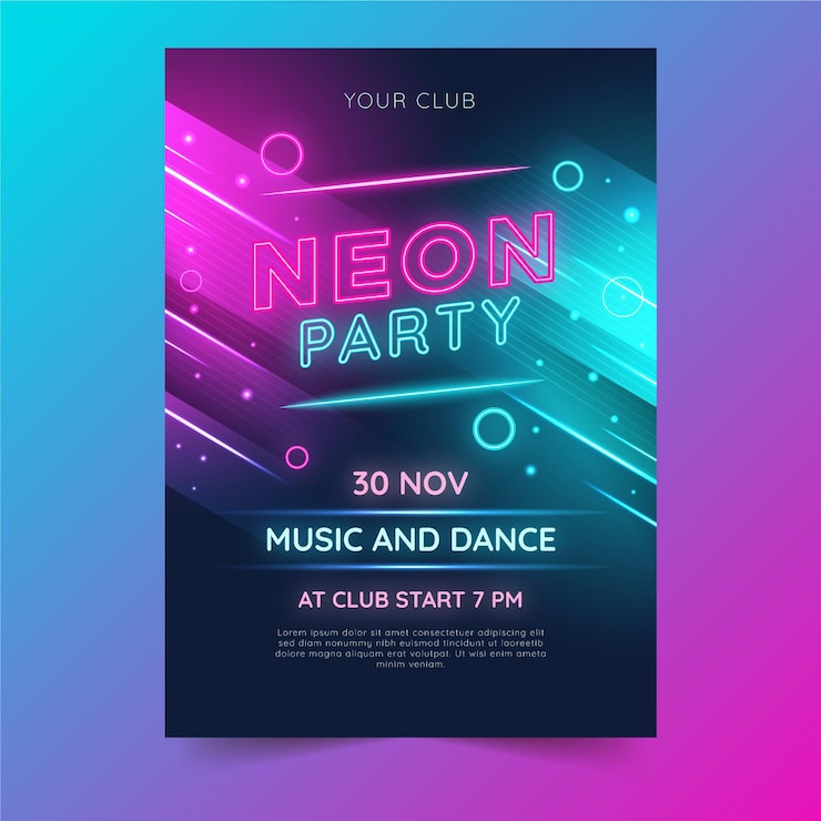 Vettore gratuito modello di poster per feste al neon