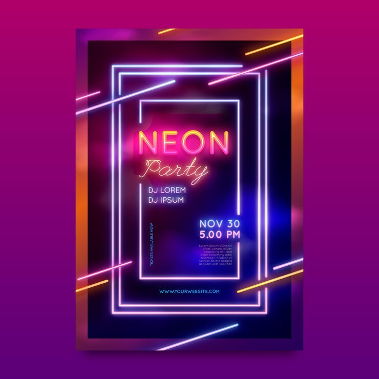 Vettore gratuito modello di poster per feste notturne al neon