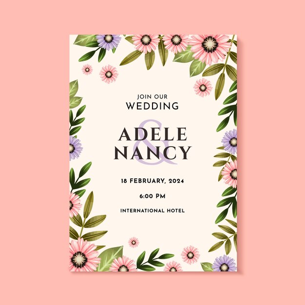 Modello di poster per la celebrazione del matrimonio floreale