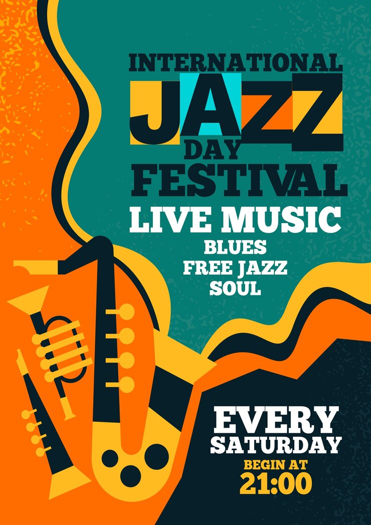 Vettore gratuito modello di poster piatto giornata internazionale del jazz