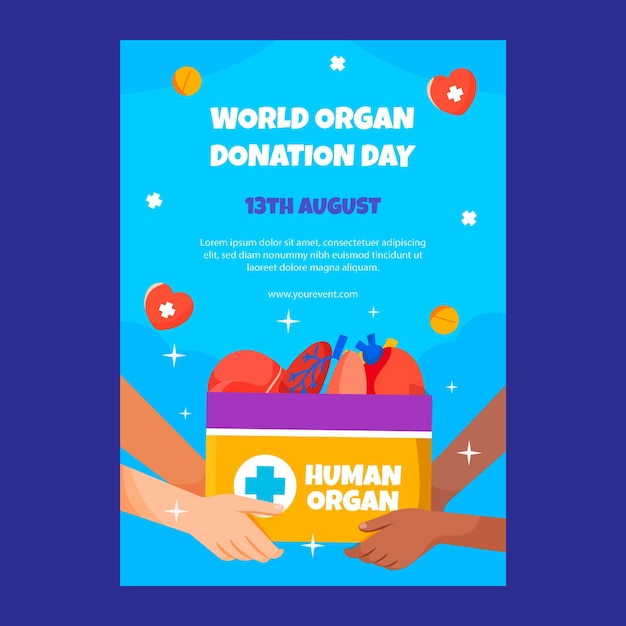 Modello di poster piatto per la giornata mondiale della donazione di organi