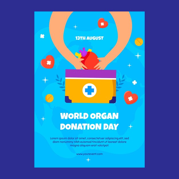 Modello di poster piatto per la giornata mondiale della donazione di organi