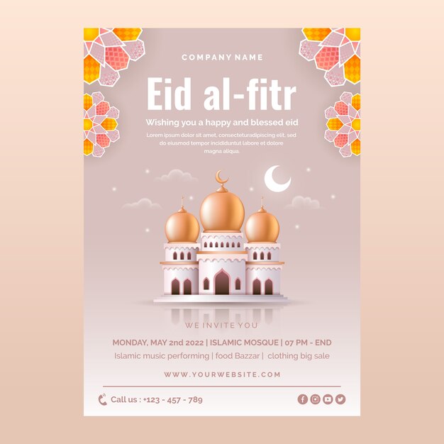Modello di poster realistico eid al-fitr