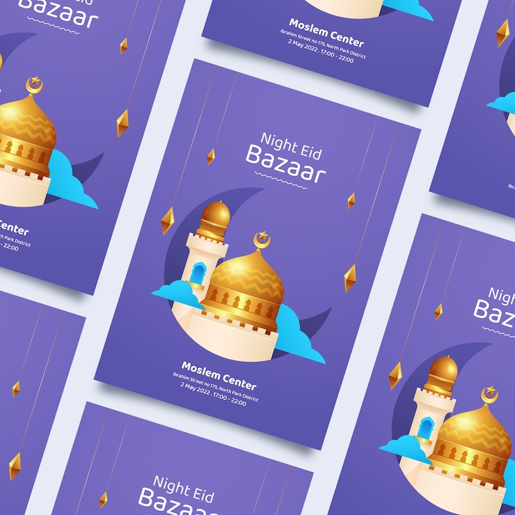 Vettore gratuito modello di poster realistico eid al-fitr