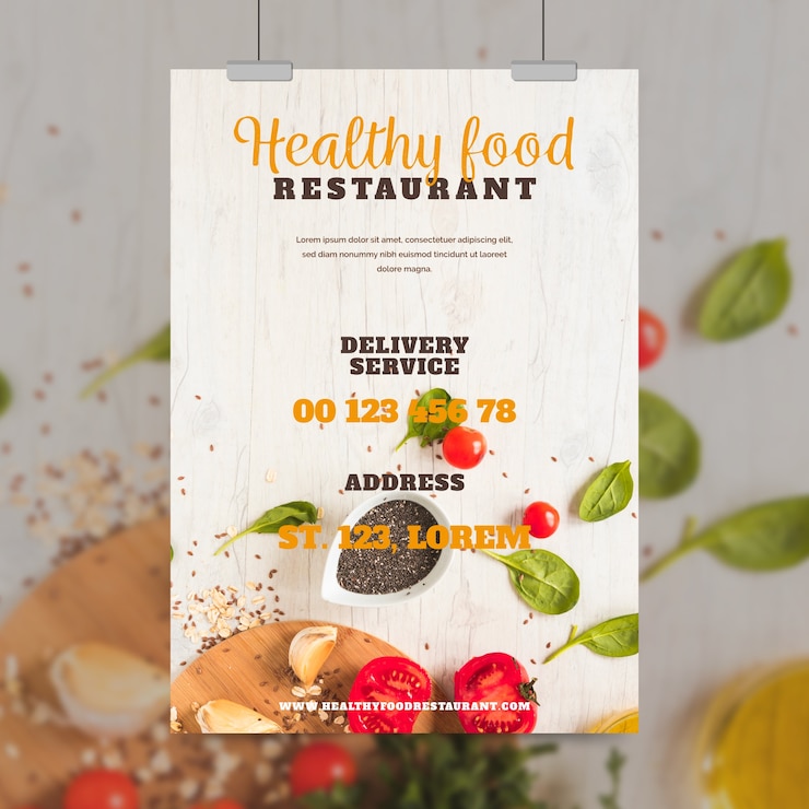 Vettore gratuito modello di poster ristorante cibo sano