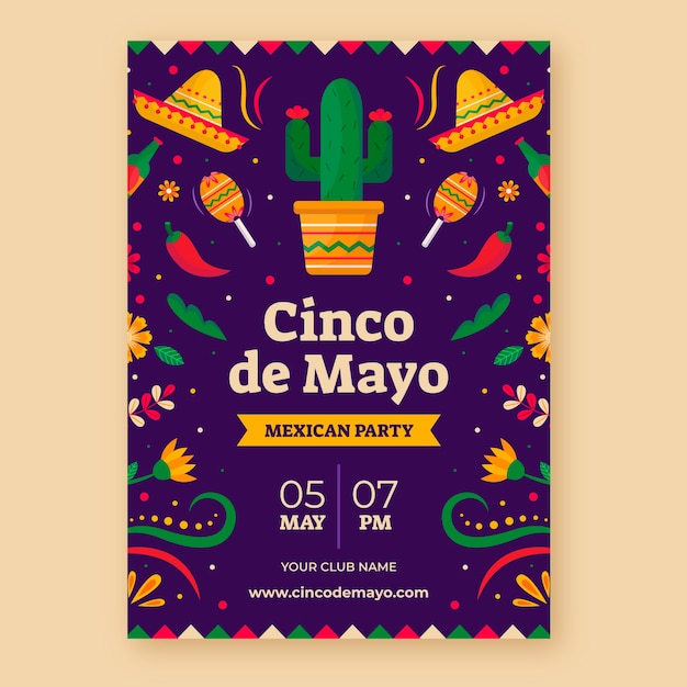 Modello di poster verticale cinco de mayo piatto