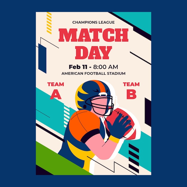 modello di poster verticale del campionato di football americano piatto