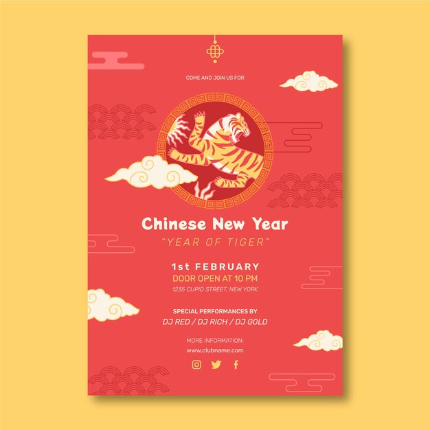 Modello di poster verticale del capodanno cinese disegnato a mano