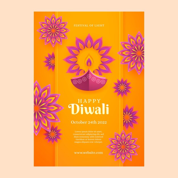 Modello di poster verticale del festival di diwali in stile carta