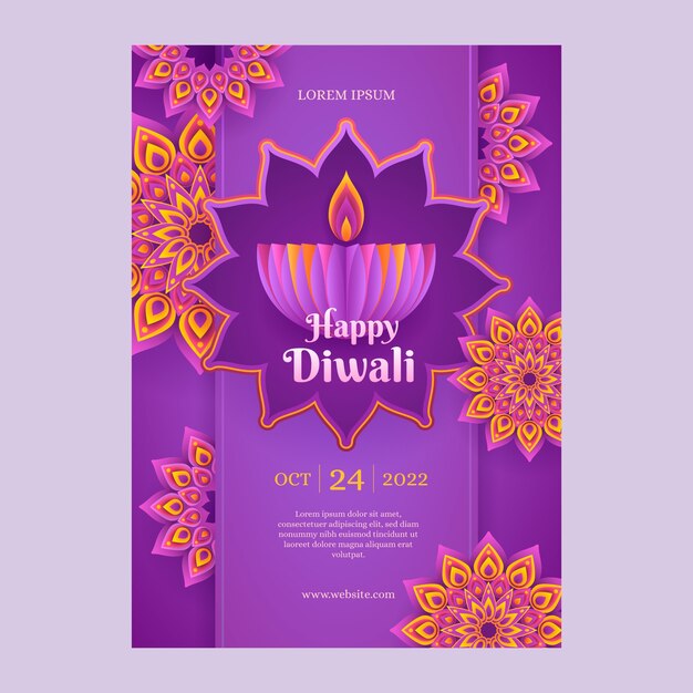 Modello di poster verticale del festival di diwali in stile carta