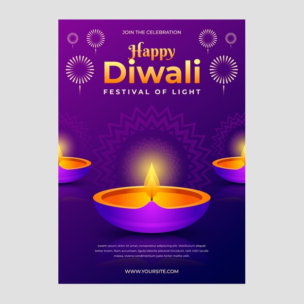 Modello di poster verticale del festival di diwali sfumato