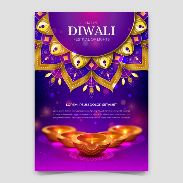 Modello di poster verticale del festival di diwali sfumato