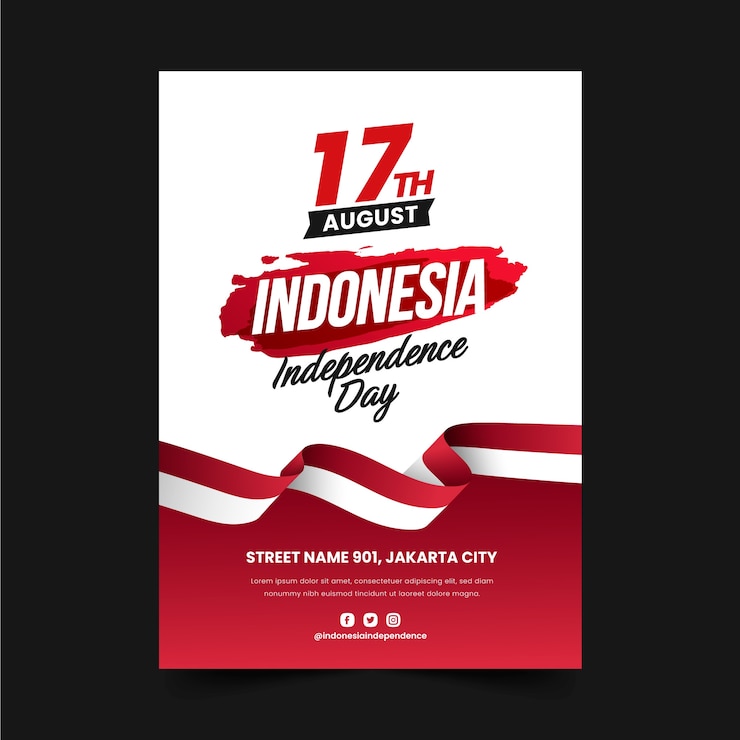 Vettore gratuito modello di poster verticale del giorno dell'indipendenza dell'indonesia sfumato