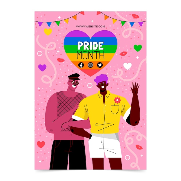 Modello di poster verticale del mese dell'orgoglio lgbt piatto