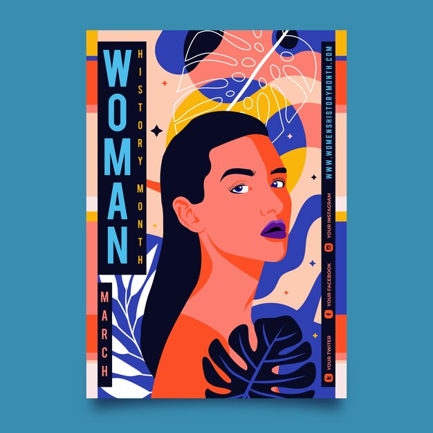 Modello di poster verticale del mese della storia delle donne piatte