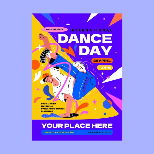 Modello di poster verticale della Giornata Internazionale della Danza Piatta