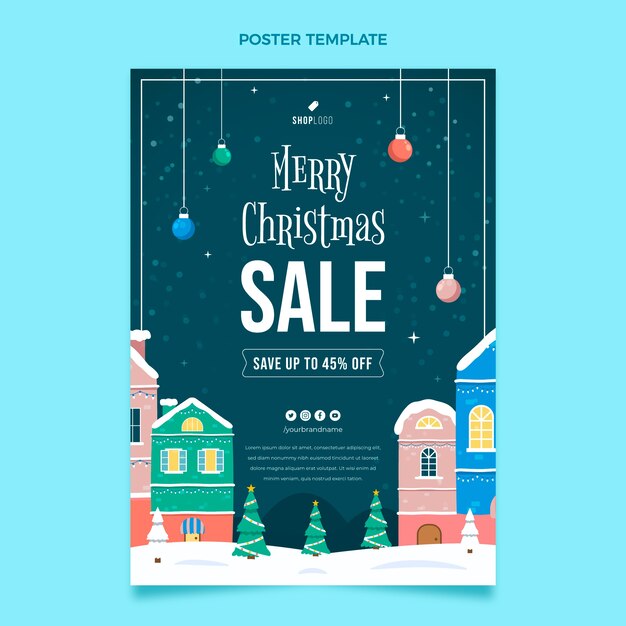 Modello di poster verticale di natale piatto disegnato a mano