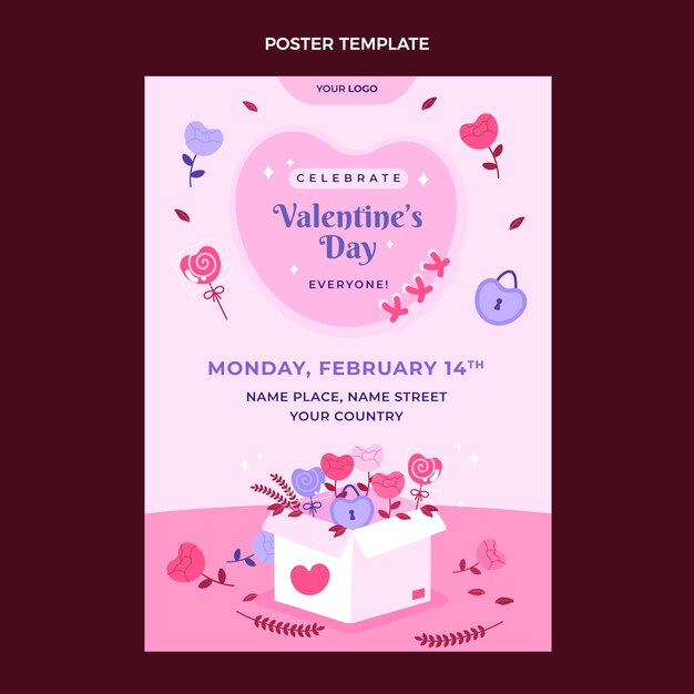 Modello di poster verticale di San Valentino disegnato a mano