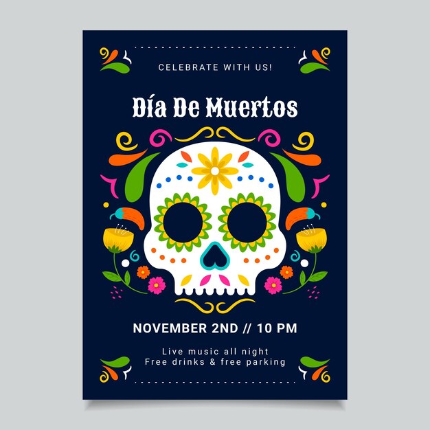 Modello di poster verticale dia de muertos disegnato a mano