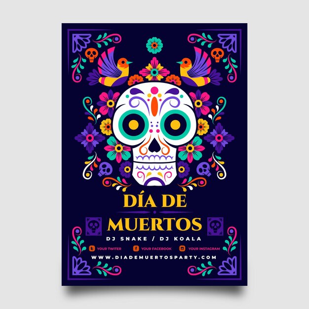 Modello di poster verticale dia de muertos disegnato a mano