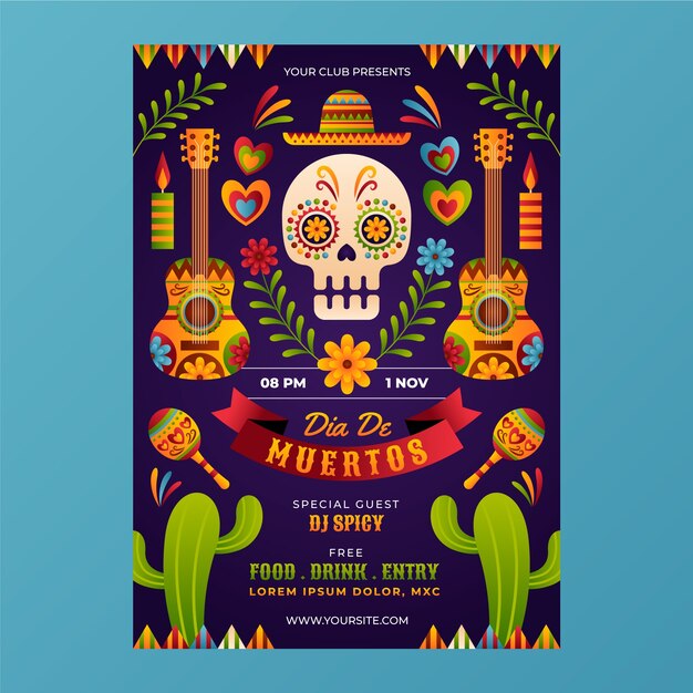 Modello di poster verticale dia de muertos sfumato