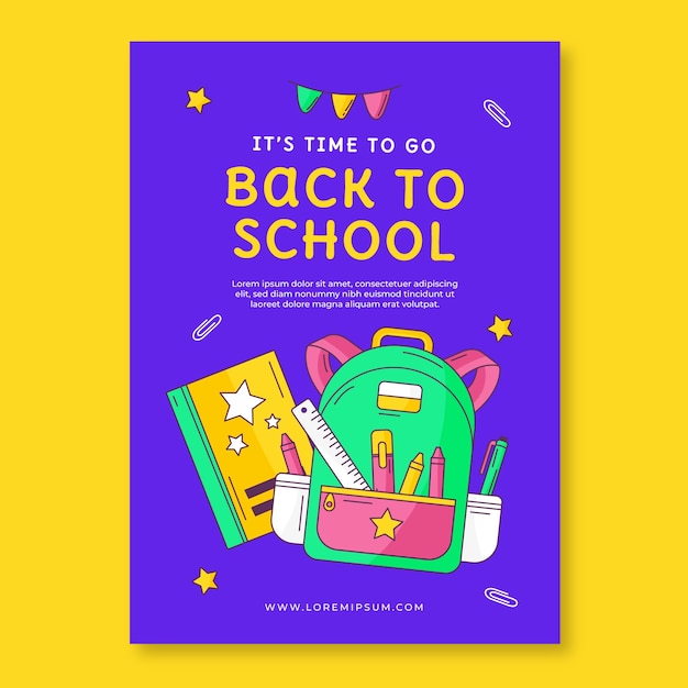 Modello di poster verticale disegnato a mano per il ritorno a scuola