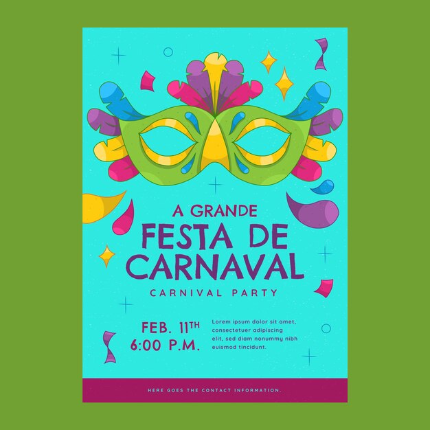 Modello di poster verticale disegnato a mano per la celebrazione del carnevale brasiliano