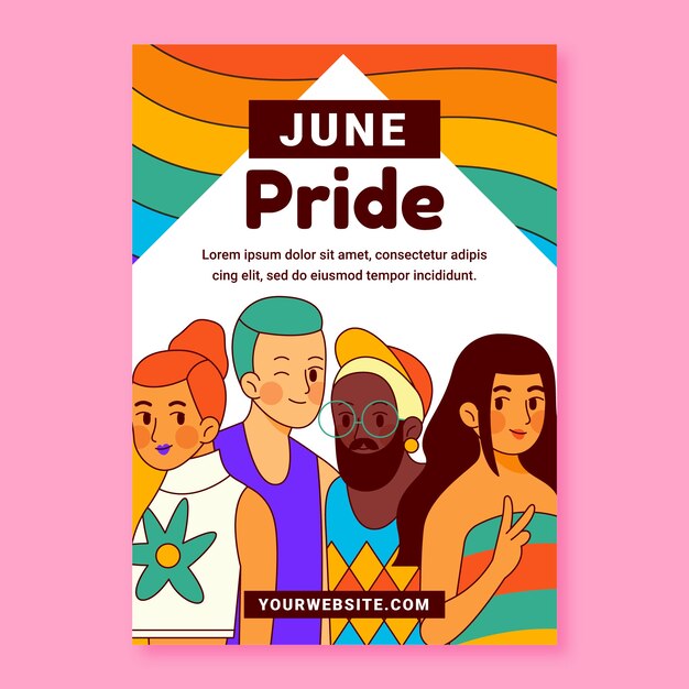Modello di poster verticale disegnato a mano per la celebrazione del mese dell'orgoglio