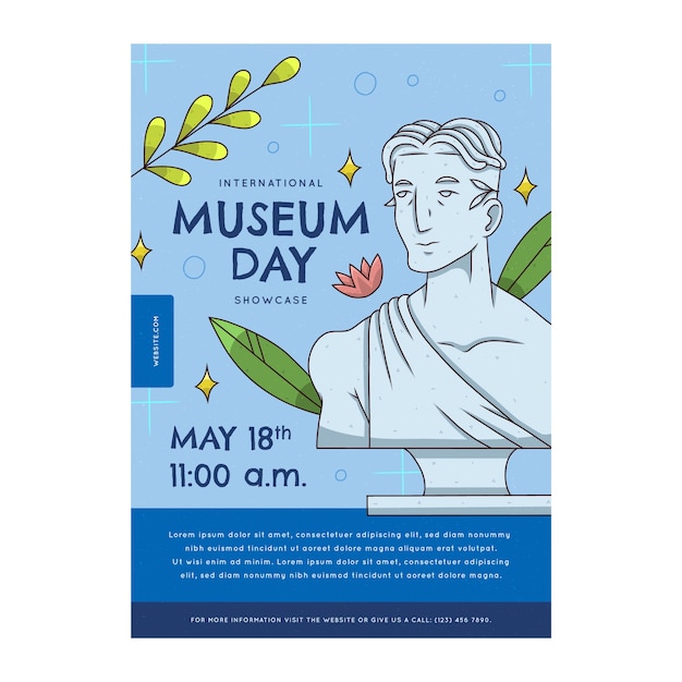 Modello di poster verticale disegnato a mano per la giornata internazionale dei musei