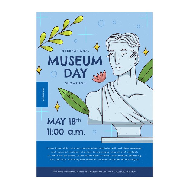 Modello di poster verticale disegnato a mano per la giornata internazionale dei musei