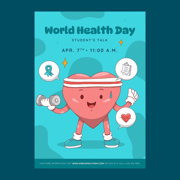 Modello di poster verticale disegnato a mano per la Giornata Mondiale della Salute
