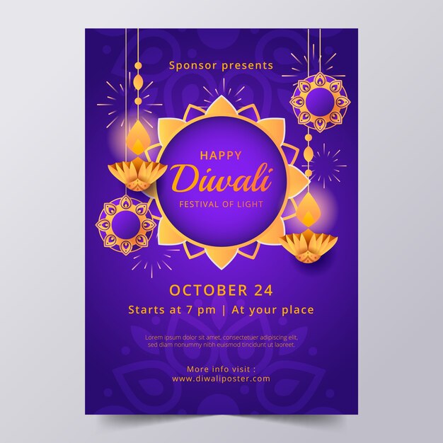 Modello di poster verticale diwali sfumato