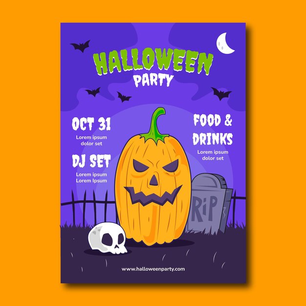 Modello di poster verticale festa di halloween disegnato a mano