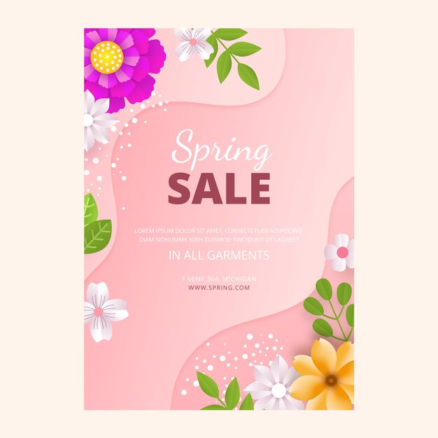 Modello di poster verticale floreale in stile carta per la primavera