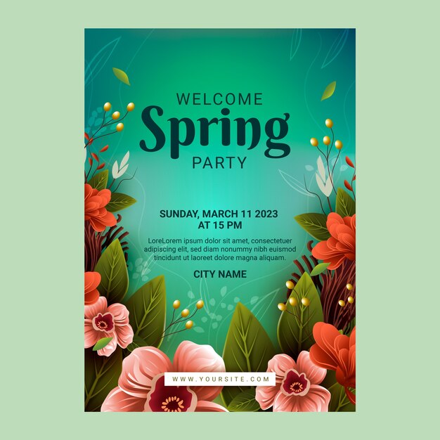 Modello di poster verticale floreale realistico per la primavera