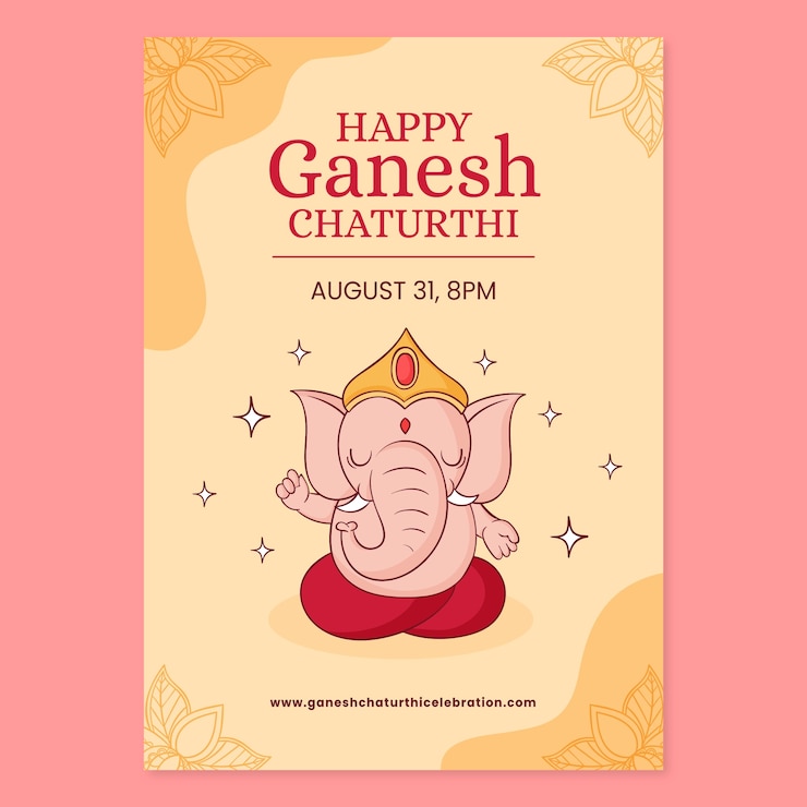 Vettore gratuito modello di poster verticale ganesh chaturthi disegnato a mano