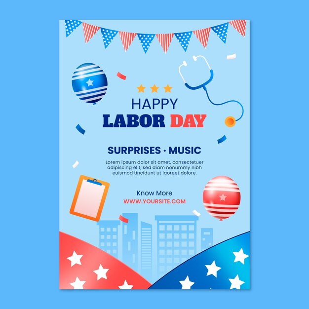 Modello di poster verticale gradiente per la celebrazione della Giornata del Lavoro