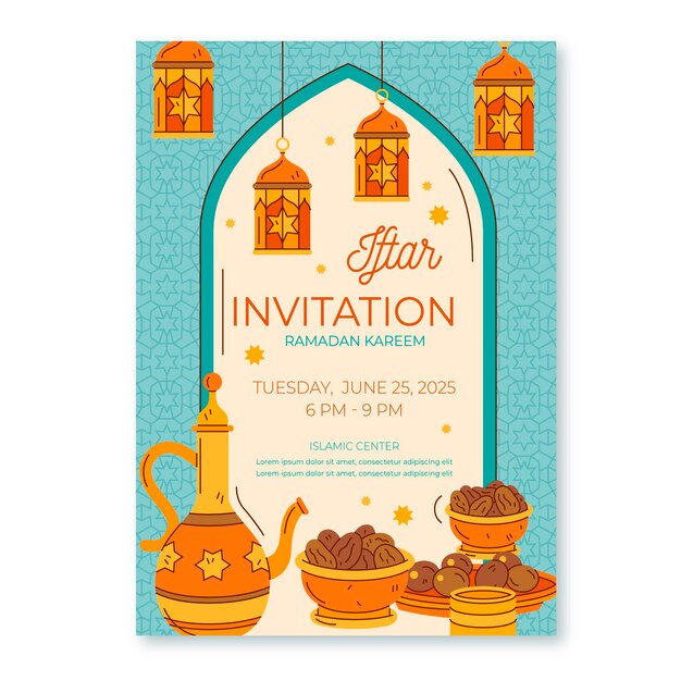 Modello di poster verticale iftar disegnato a mano