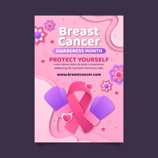 Modello di poster verticale in stile cartaceo per il mese di consapevolezza del cancro al seno