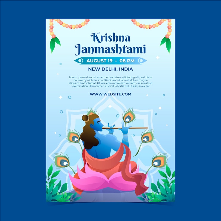 Vettore gratuito modello di poster verticale janmashtami sfumato