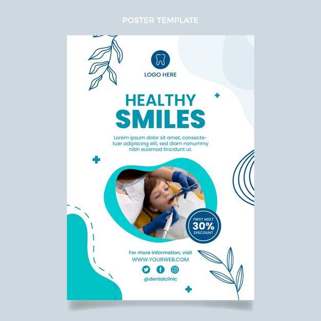 Modello di poster verticale per clinica dentale piatta