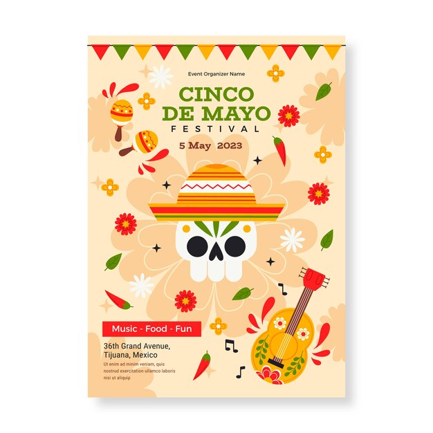 Modello di poster verticale per la celebrazione del cinco de mayo