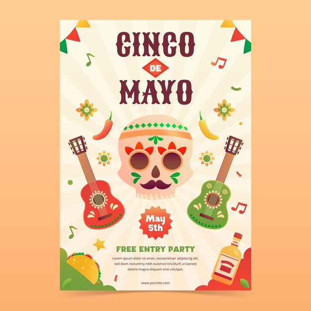 Modello di poster verticale per la celebrazione del cinco de mayo