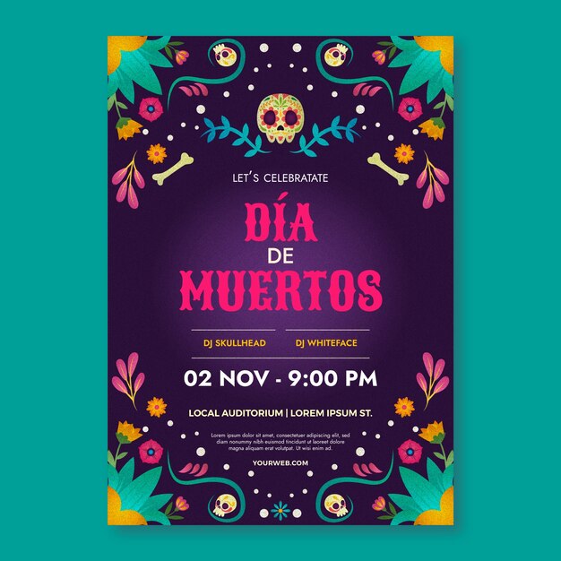 Modello di poster verticale per la celebrazione del dia de muertos sfumato