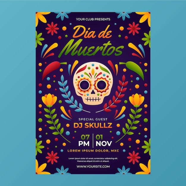 Modello di poster verticale per la celebrazione del dia de muertos sfumato