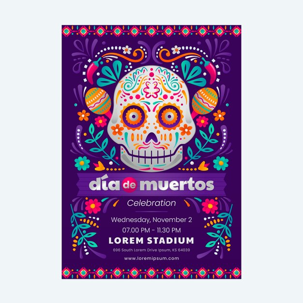Modello di poster verticale per la celebrazione del dia de muertos sfumato
