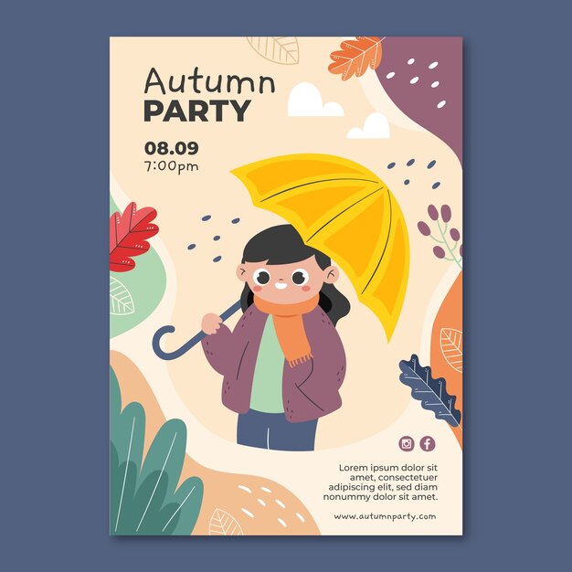 Modello di poster verticale per la celebrazione dell'autunno piatto