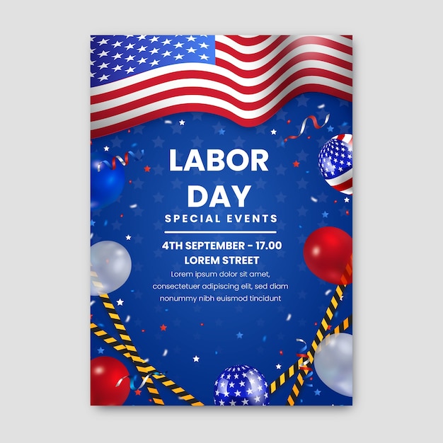 Modello di poster verticale per la celebrazione della festa del lavoro negli Stati Uniti
